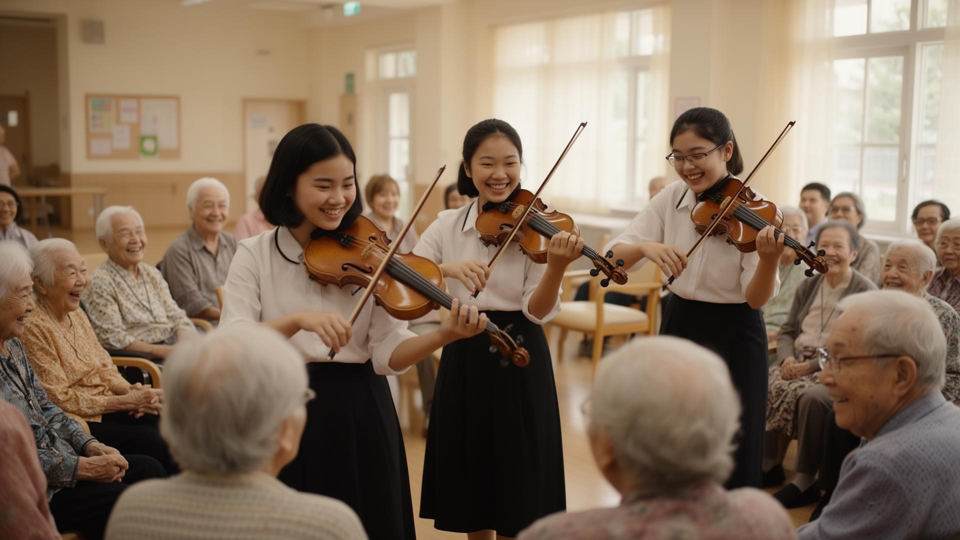 String quartet performing for elderly residents